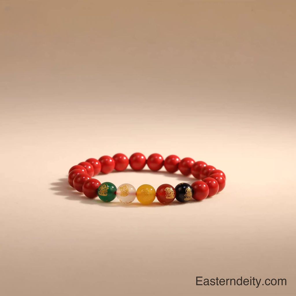 Bracelet en cinabre des cinq dieux orientaux de la richesse–Femme