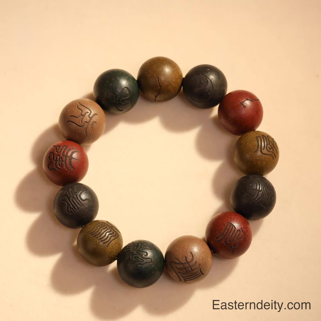 Pulsera de madera con cuentas de incienso de los cinco elementos orientales y diseño de rayo