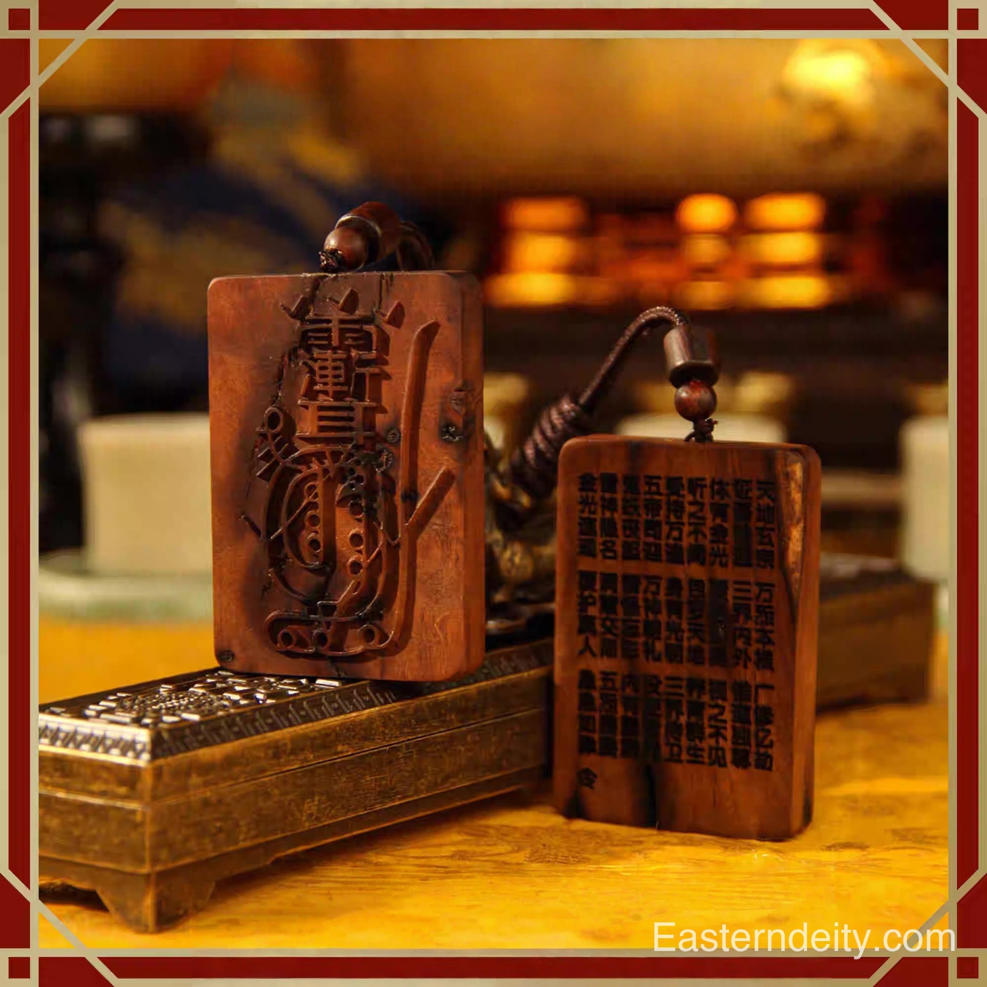 Eastern Thunder-Struck Wood Pendant – Ziwei Seal & Golden Light Mantra