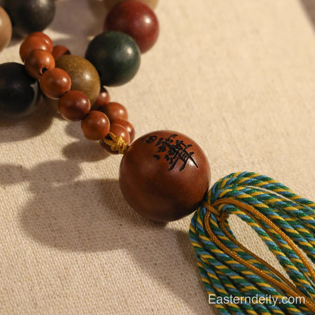 Pulsera de madera con cuentas de incienso de los cinco elementos orientales y diseño de rayo