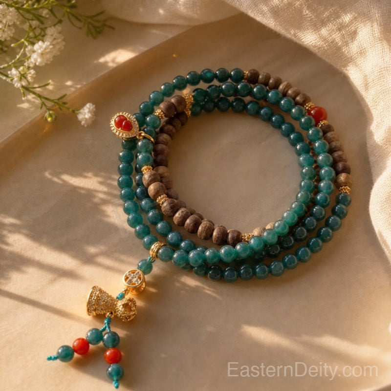 Agarwood Jadeite Bracelet — 18K Gold Spacer · Handcrafted Incense Beads
