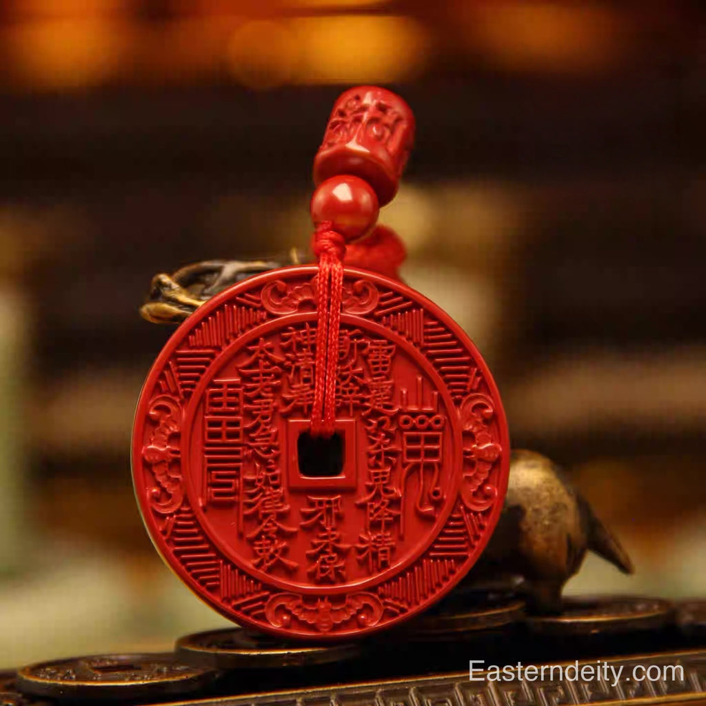 Colgante de moneda con forma de flor de cinabrio natural oriental Shan Gui