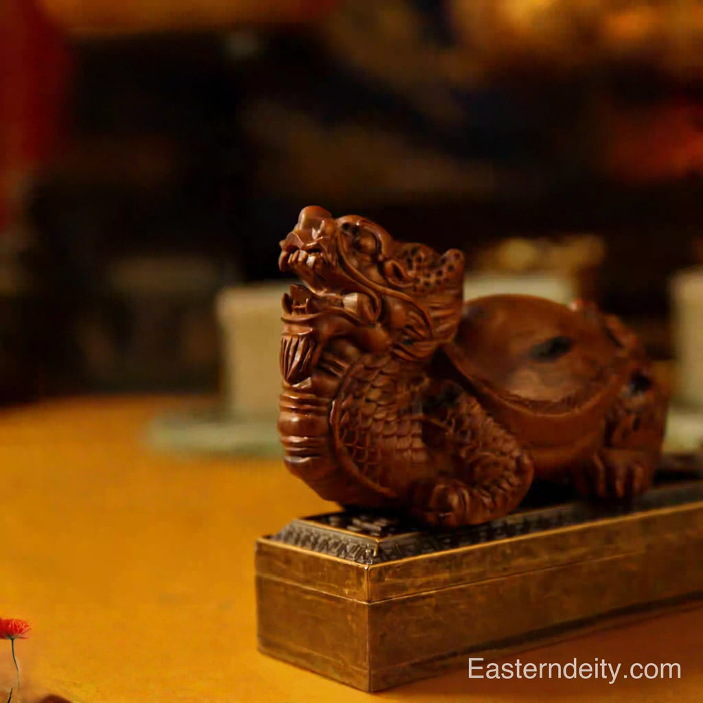 Figurine de tortue dragon orientale–Bois de jujubier foudroyé