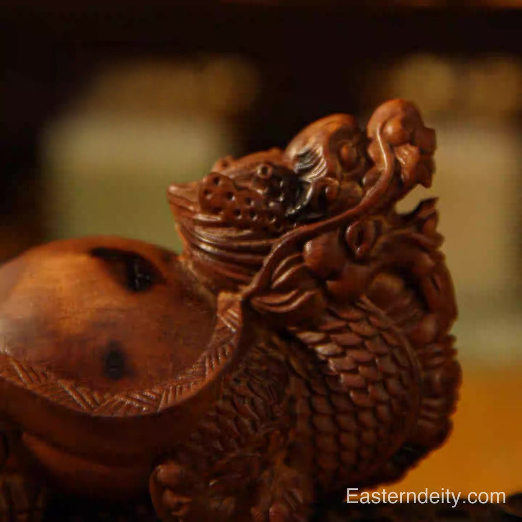Figurine de tortue dragon orientale–Bois de jujubier foudroyé