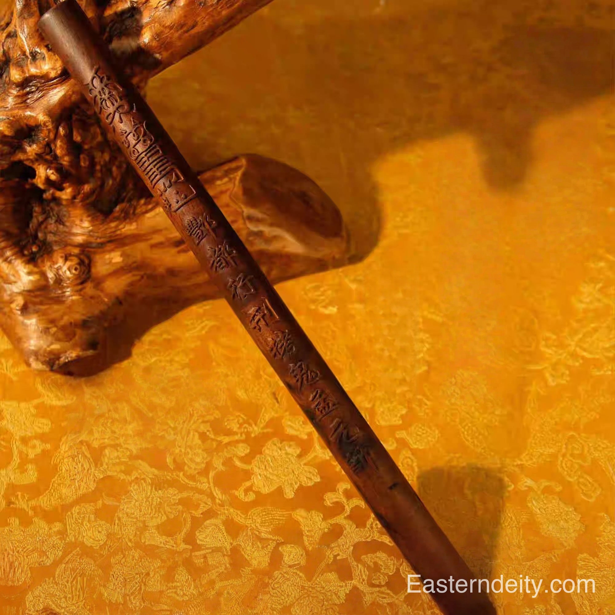 Eastern Thunder-Struck Wood Ritual Staff – Hand-Carved Exorcism Rod