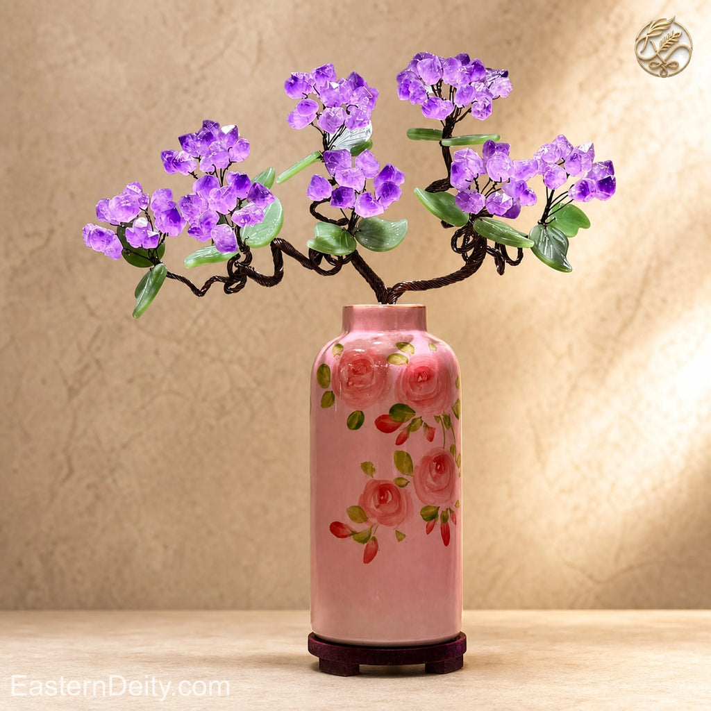 Citrine & Amethyst Crystal Flower Tree — Ceramic Base · Handcrafted Gemstone Bonsai