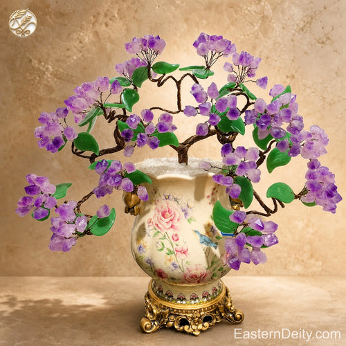 Amethyst Crystal Bonsai — Floral Porcelain Vase