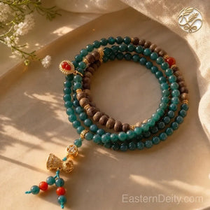 Agarwood Jadeite Bracelet — 18K Gold Spacer · Handcrafted Incense Beads
