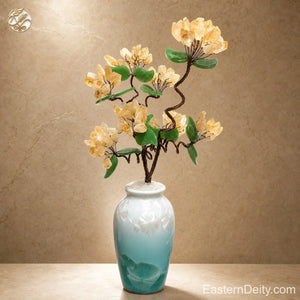 Citrien & Amethyst Kristallen Bloemenboom — Keramische Basis · Handgemaakte Edelstenen Bonsai