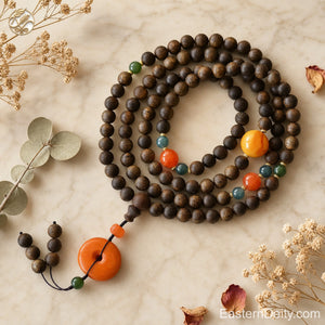 Natuurlijke Agarwood Armband — Agaat Ping'an Kou · Met de hand geregen Agarwood Kralen