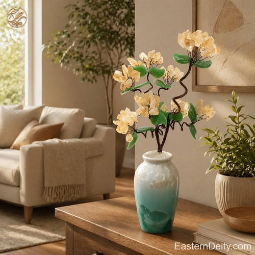 Citrine & Amethyst Crystal Flower Tree — Ceramic Base · Handcrafted Gemstone Bonsai