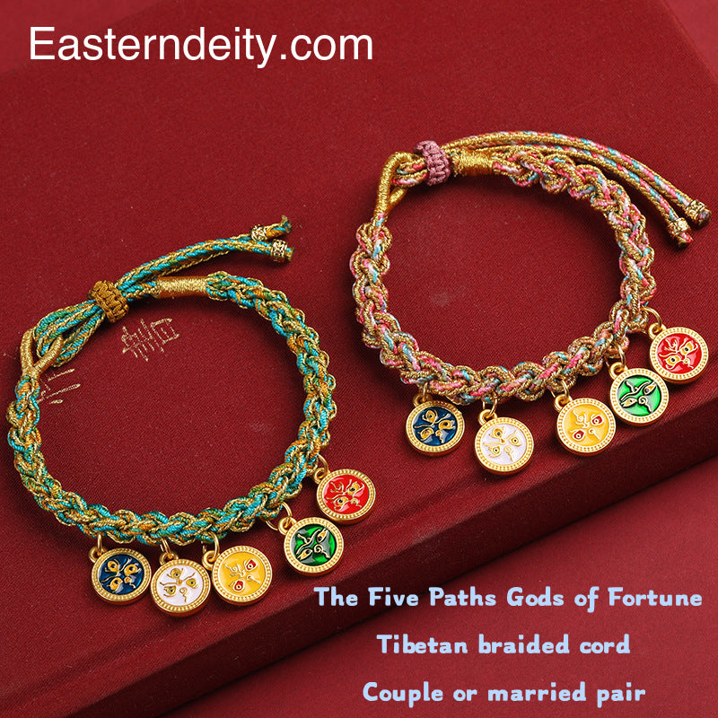 Tibetan Braided Cord Bracelet — Five Paths Gods of Fortune