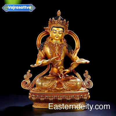 Estatua de Buda antigua de cobre puro rojo dorado forjada a mano en el Himalaya — Objeto decorativo de colección