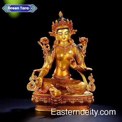 Estatua de Buda antigua de cobre puro rojo dorado forjada a mano en el Himalaya — Objeto decorativo de colección