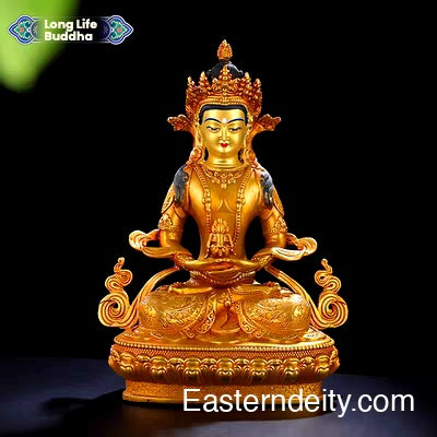 Estatua de Buda antigua de cobre puro rojo dorado forjada a mano en el Himalaya — Objeto decorativo de colección