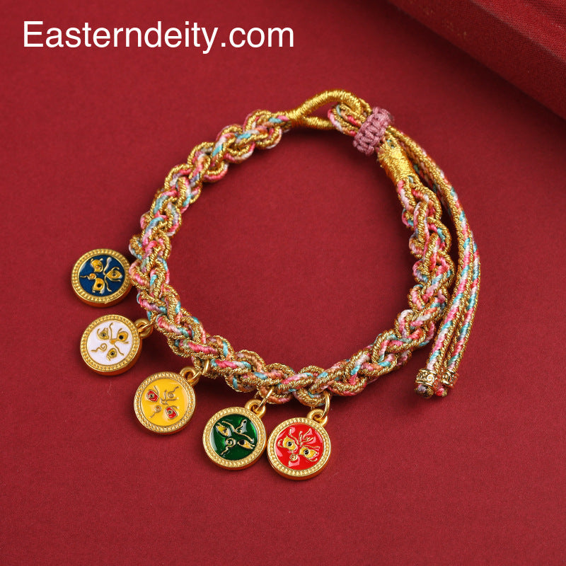 Tibetan Braided Cord Bracelet — Five Paths Gods of Fortune