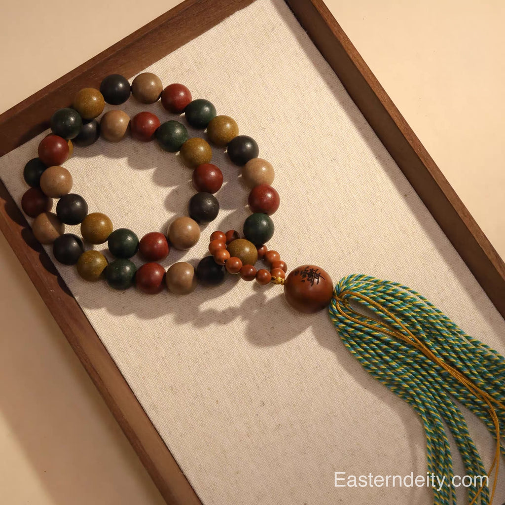 Pulsera de madera con cuentas de incienso de los cinco elementos orientales y diseño de rayo