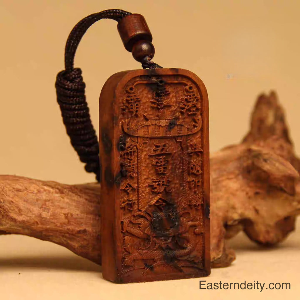 Colgante de mando de cinco truenos de madera con diseño de trueno oriental – Grande