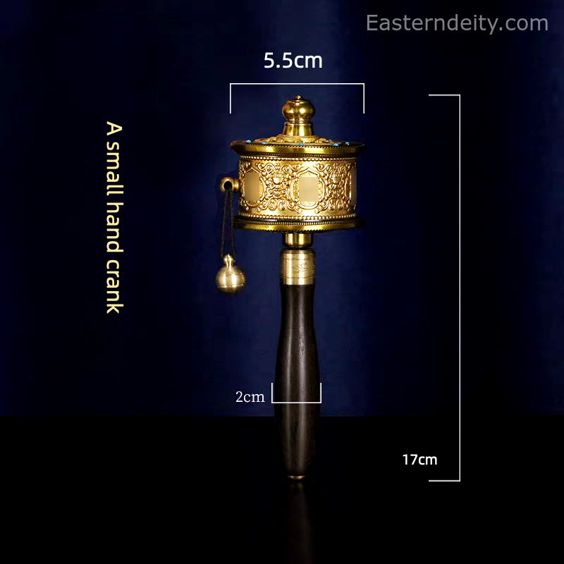 Himalayan Hand-Forged Pure Copper & Wood Prayer Wheel Set — Decorative Collectible