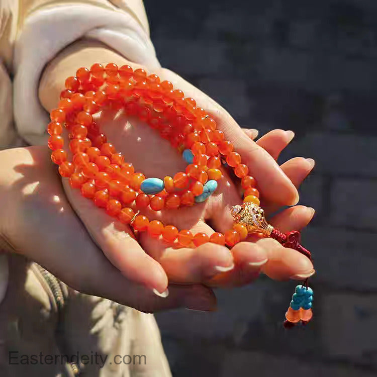Huai Ye Muni & Miao Yin — 108 Natural Carnelian Mala Bracelet