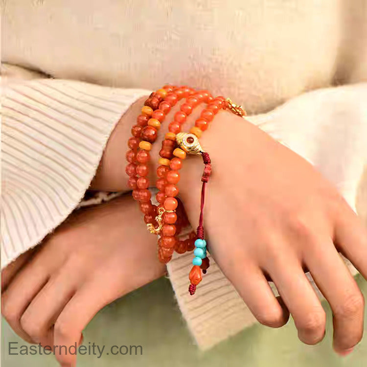 Huai Ye Muni & Miao Yin — 108 Natural Carnelian Mala Bracelet