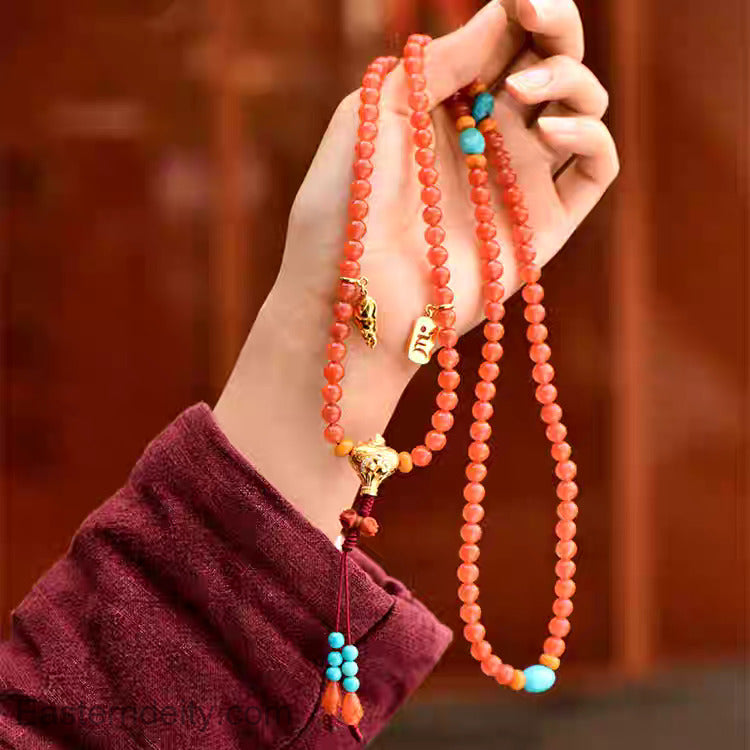Huai Ye Muni & Miao Yin — 108 Natural Carnelian Mala Bracelet