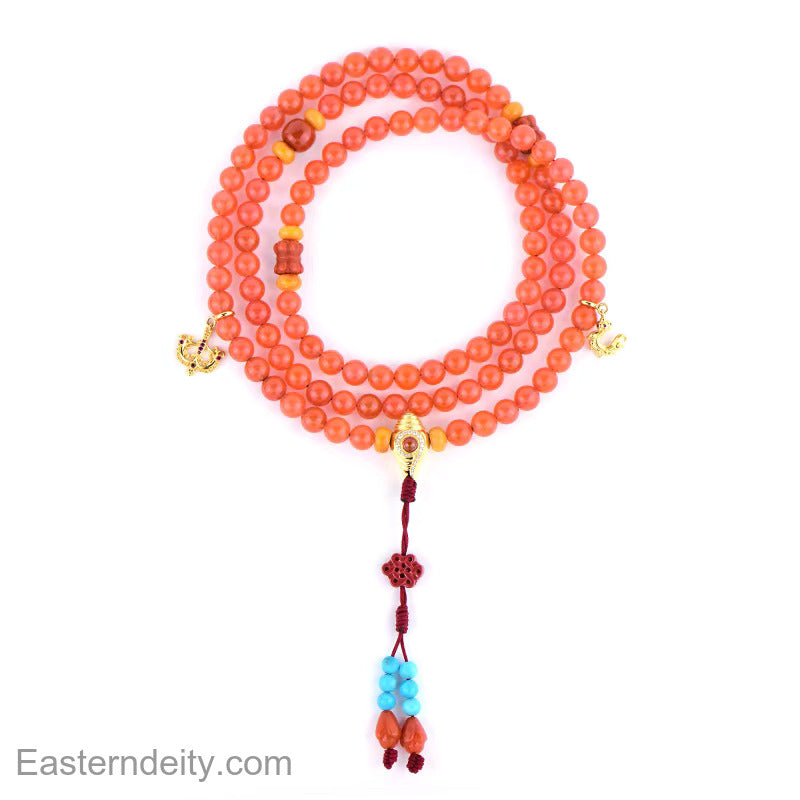Huai Ye Muni & Miao Yin — 108 Natural Carnelian Mala Bracelet