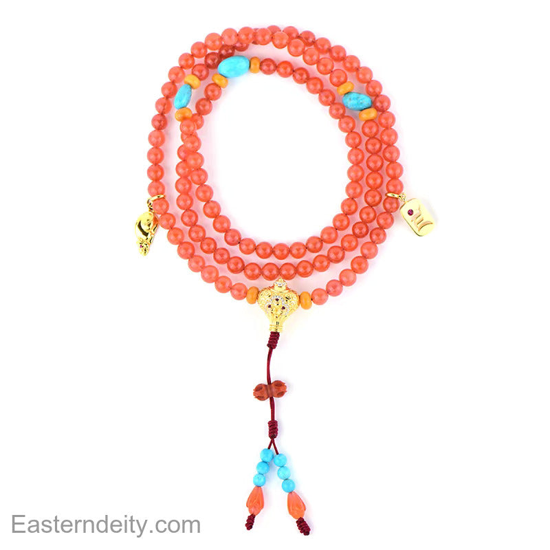 Huai Ye Muni & Miao Yin — 108 Natural Carnelian Mala Bracelet