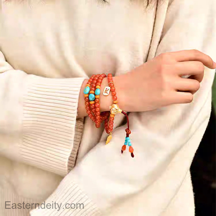 Huai Ye Muni & Miao Yin — 108 Natural Carnelian Mala Bracelet
