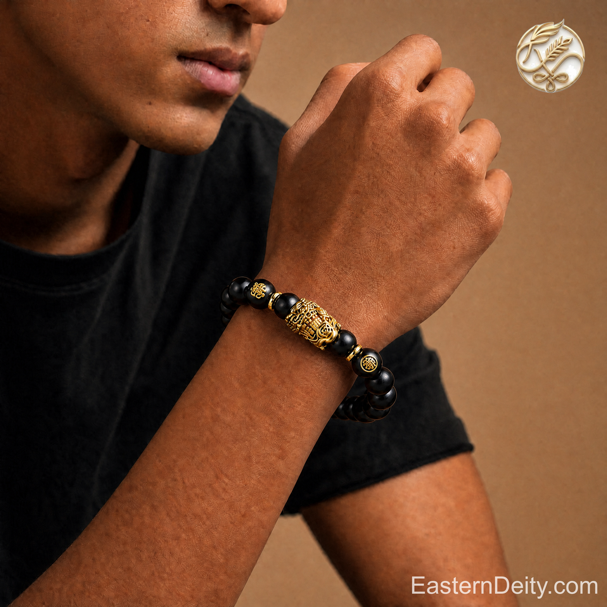 Aged Wood & Pixiu Charm Bracelet