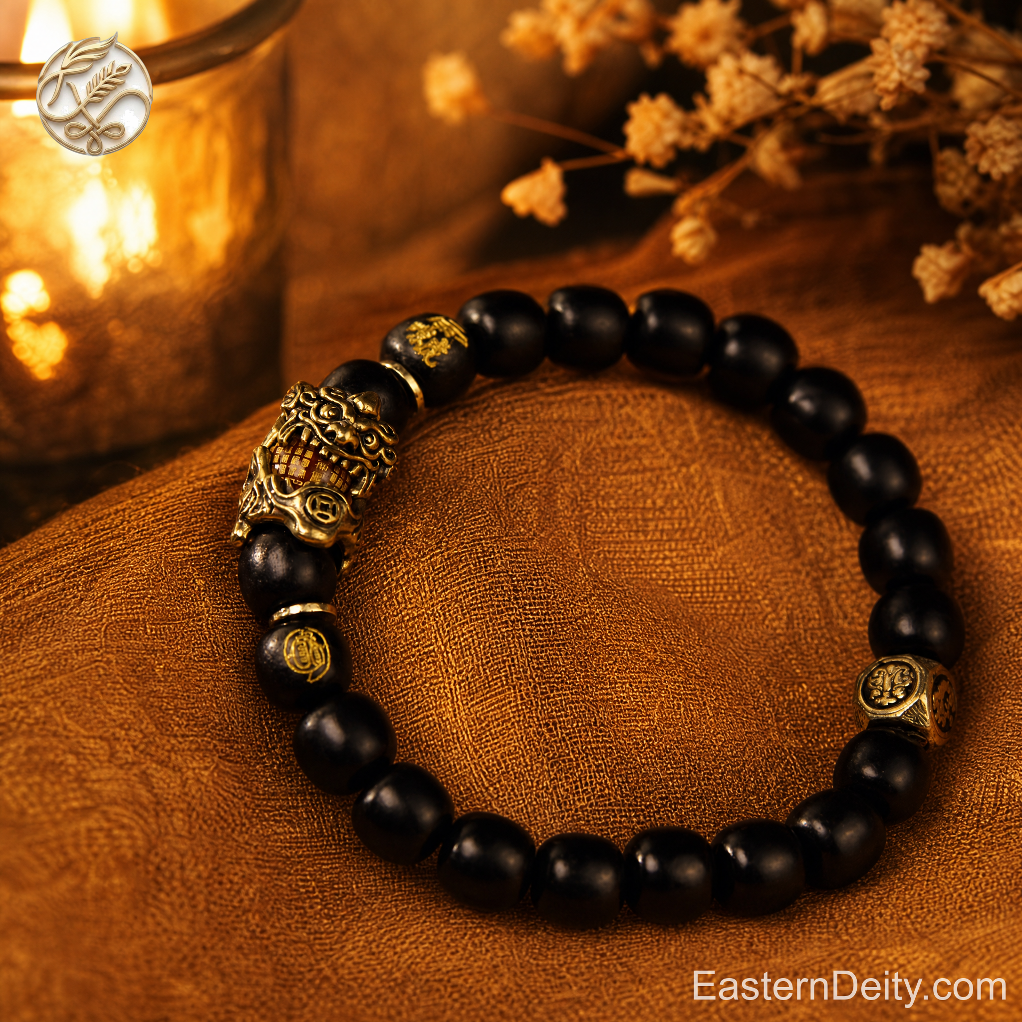 Aged Wood & Pixiu Charm Bracelet
