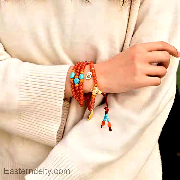 Huai Ye Muni & Miao Yin – Mala-Armband aus 108 natürlichen Karneolen