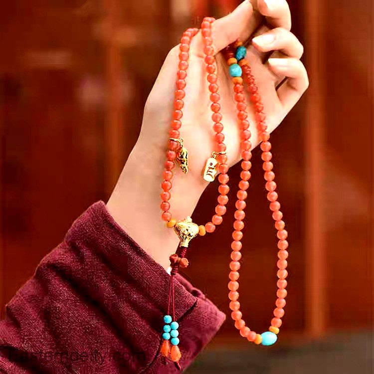 Huai Ye Muni & Miao Yin – Mala-Armband aus 108 natürlichen Karneolen