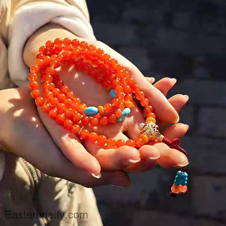 Huai Ye Muni & Miao Yin – Mala-Armband aus 108 natürlichen Karneolen