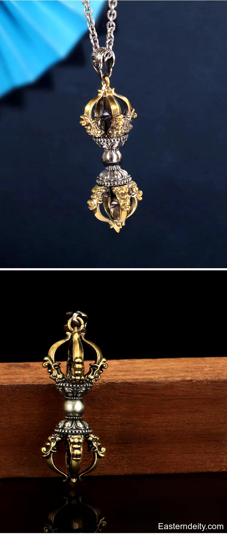 Tibetan Pure Copper Vajra Pendant — Five-Pronged, Cross & Six-Syllable Mantra